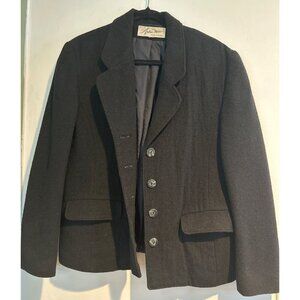 Andrea Marin Black Blazer Women's 14 Wool Poly Button Front Classic Academia Y2K